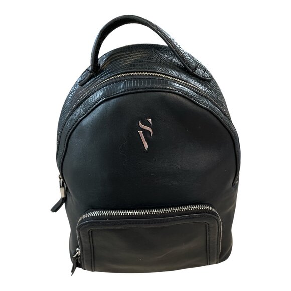 Simply Vera Vera Wang Black Faux Leather Mini Backpack – Textured Trim – Modern - Picture 1 of 11